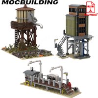 Train Granary Railway Filling Station Water Tower Model MOC Building Blocks Brick Toys Construction Gift Birthday Present
