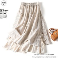 Vintage Chic Embroidery Linen Cotton Long Skirts Women Summer Elastic High Waist Pleated Maxi Skirt Female Elegant A-Line Skirt