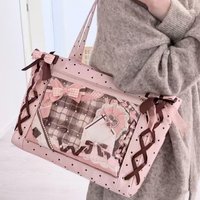 Japanese Polka Dot Shoulder Bag, Sweet Cute Large-capacity Ita Bag, Bow Lace Tie Design Handbag Fashion Lightweight Laptop Bag