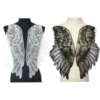 2PCS White Black Fabric Feather Wings Wedding Gown Appliques Embroidered Lace Collar Sew On Patches For Dress DIY Decoration