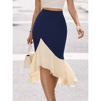 Women Sexy Navy Elastic Elegant High Waist Mermaid Bodycon Skirt Summer Work Party Front Knee Length Bodycon Skirt