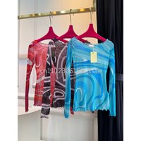 Classic Design Women's Mesh Long Sleeve Shirts with Letter Signature Logo Luxury Brand Lady Sexy Tops Beachwear Swimwear
