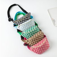 1PC Color-Block Checkerboard Pattern Makeup Bag, Portable Adjustable Shoulder Strap Daily Small Item and Cosmetic Storage Bag