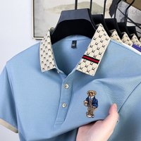Summer Men's High Quality Polo Shirt Fashion Brand Design Teddy Bear Embroidery Golf Mulberry Silk Business Casual T-shirt