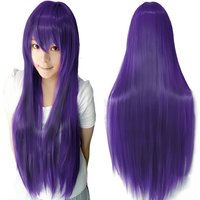 Synthetic Purple Wig Cosplay Wigs Straight Violet Wig Hitagi Senjougahara Cosplay Hair Yatogami Tohka Costume Wig