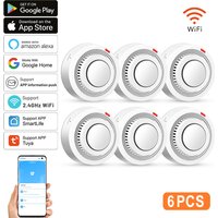 6Pack Tuya WiFi Smart Smoke Sensor Smartlife APP Control Smoke Alarm 85dB On Site Alarm Supports Alexa & Google Assistant