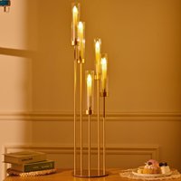 5-Arm Gold LED Candle Holder with Acrylic Lampshade Modern Tall Candlestick for Wedding Table Centerpiece Romantic Dinner Decor