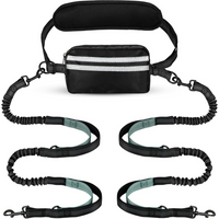 Hands Free Dog Leash with Pouch, Double Leash for Two Dogs, Retractable Bungee with Double Padded Handles, Dog harness
