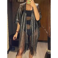 Summer Sexy Tassel Gold Bikini Cover Up Beach Dress Tunics for Women Beachwear Cover-ups Kaftan Evening Dress Shawls 2025