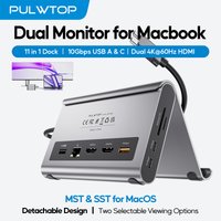 PULWTOP USB C Docking Station Dual Monitor with 2 HDMI, PD,Ethernet, USB A/C 10Gbps, Audio, SD/TF, for MacBook Pro/Air M3/M4/M5