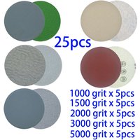 25pcs 3inch 75mm Sanding Discs Wet/Dry Sandpaper 1000/ 1500/2000/3000/5000 Grit Grit Hook Loop Round Sander Disc
