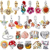 Original 925 Sterling Silver Charms Maple Leaf Mushroom Bee Flower Beads Pendants Fit Bracelet Necklace DIY Jewelry Gift