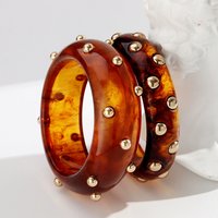 Retro Gold Beads Round Acrylic Bangles for Women Statement Resin Stackable Cuff Bracelets Punk Fashion Jewelry Accessories Gifts