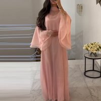 Muslim New Turtleneck Flare Sleeve Loose Robe Elegant Solid Color Simple Vestido Dress Lady Spring New Pleat Evening Party Dress