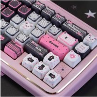 Lace Cat Themed MOA Keycap with 130 Key Side Engraving PBT Material Suitable for Sweet and Cool Girls' Cute Keyboard
