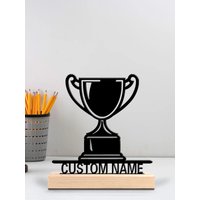 1pc Stylish Personalized Custom Cup Metal Statues Metal Art With Wooden Base Suitable For Office, Bedroom, Living Room, Desktop