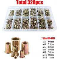 320Pcs Rivet Nuts Kit Flat Head Insert Nutsert Rivnuts Assortment Set Threaded Insert Nutserts Assort, M3-M12 bolts and nuts