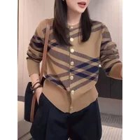 Ladies Vintage Knitting Cardigan Coat 2024 Autumn New Korean O-neck Top Tee Women Clothing Fashion Geometric Buttons Sweater
