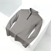 Men Mandarin Collar Half Zip Long Sleeve Polo Shirt High Stretch Slim Fit For Work And Daily Outfits