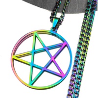 Retro Witchcraft Pentagram Pendant Necklace For Women Men Stainless Steel Rainbow Color Lucky Punk Male Chain Jewelry Gift