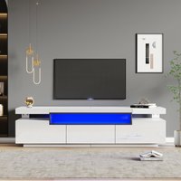 PINGGO TV Stand Cabinet for 70-inch TV High Gloss TV Stand Unit with LED Lights 160CM, 3 Drawers, 3 Open Storage Space