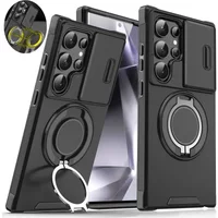 Case For Samsung Galaxy S26 S25 S24 S23 S22 S21 Ultra S24FE S25EDGE Slide Camera Protect Magnetic holder Armor Shockproof Cover