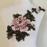1Pc Pink Flower Elegant Embroidery Patches Fabric For Dress Cheongsam Home Accessories Sewing Handmade Applique Repair Crafts