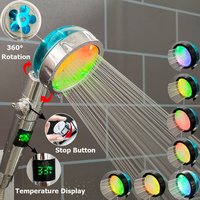 3/7 Colors Changes Led Shower Head with Propeller Stop Button Turbocharging High Pressure Showerhead Temperature Display Shower