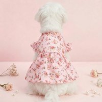 Pet Dog Dress, Pink Romantic Floral Dog Dress, Ruffled Sleeve Lightweight Skirt Pet Clothing, Suitable For Small/Medium Dog Cat