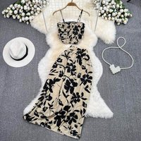 Women's 2 Piece Floral Print Outfit Spaghetti Strap Crop Top and High Waist Maxi Skirt Set Casual Summer Beach Vacation Party