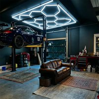 4S dealership lighting: honeycomb hexagonal LED lights with uniform and beautiful illumination. Easy to install and plug and play, suitable for garages and car wash shops