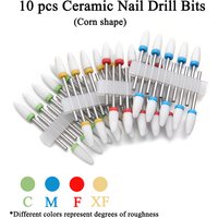 10pcs Ceramic Nail Drill Bits, Nail Removal Drills and Carving Grinding Nail Drill Bits for Electric Manicure Machine Tools