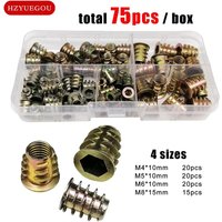 Zestaw 165/75/55 szt. nakrętek wpuszczanych E-nut M4 M5 M6 M8 do mebli drewnianych, łóżek, szafek, stołów, wpuszczane, z łbem sześciokątnym.