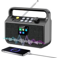 DAB+/DAB/FM Digitalradio mit 20.000 mAh Akku, Bluetooth 5.3, 2,4" Farbdisplay, 80 Senderspeichern; unterstützt TF-Karte/Alarm/Schlaf-Timer/3,5mm AUX-Eingang – für Küche, Camping, Garten