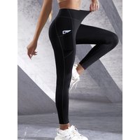 Women High Waist Elastic Workout Yoga Leggings Tummy Control With Side Pockets Pants Seam Gym Fitness Sportswear Tights
