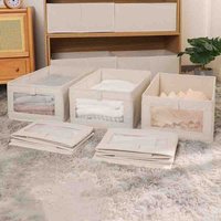 1Pcs Foldable Fabric Organizer for Pants Jeans Drawer Divider for Neat Wardrobe Bedroom Clothes Storage Box with Clear Window