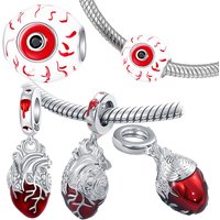 Bloody Eyeball & Anatomical Heart Pendant 925 Sterling Silver Gothic Horror Charms Fit Bracelets for Women DIY Jewelry Gift