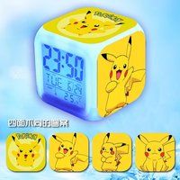 Pikachu Streetwear 7 Color Changing LED Digital Alarm Clock,Cube Night Light with Temperature Date Display for Kids Bedroom Deco