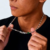 Hiphop Men's Chain Necklace,Green Stone Irregular Metal Beads Collars,Birthday Party Jewelry Gift