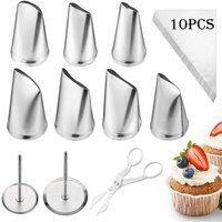 20PCS Rose Cake Decorating Tip Kit-7 Stainless Nozzle Tips + 2 Nails + Scissors + 10 Bags-Professional DIY Cake Baking Tools Set