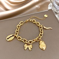 Fashion Stainless Steel Chunky Bracelets for Women Elegant Golden Strawberry Heart Bowknot Shell Charms Bracelet Jewelry Gifts