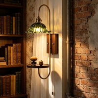Modern Amber Green Glass Wall Lamp For Bedroom Foyer Hotel Art Decor Sconce E27 Bulb Wood Base Gold Metal Lighting Fixtures