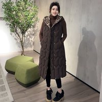 New Womens Down Cotton Vest Coat Long Autumn Winter Cold Warm Padded Vest Jacket, Fashion Female Hooded Parker Waistcoat 4XL 5XL