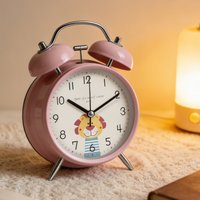 4inch Cute Cartoon Lion Twin Bell Alarm Clock Silent Non-Ticking Quartz Desk Clock for Kids Bedroom School & Home Decor