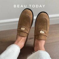 BEAUTODAY Penny Loafers Women Cow Suede Leather Flats Vintage Metal Cion Decor Sewing Female Casual Shoes 26189