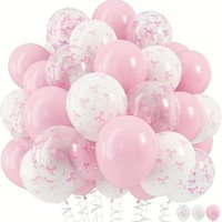 15pcs 12Inch Light Pink & Transparent White Bow Print Balloons,For Birthday/Bachelorette Party, Bow Theme Birthday, Baby Shower