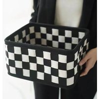 Ins Style Checkerboard Felt Storage Basket Desktop Organizer Box Home Sundries Cosmetic Toy Storage Bin Portable Storage Basket