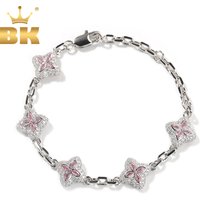 THE BLING KING Small Size Marquise Clover Bracelet Iced Two Tone Pink Cubic Zircon Adjustable Slim Bracelet HipHop Jewelry