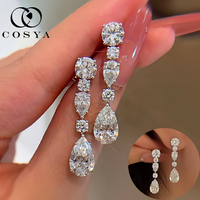COSYA 100% S925 Silver 13.6cttw High Carbon Diamond Earrings For Women Pear Cut Drop Pendant Luxury Fine Sparkling Jewelry Gifts