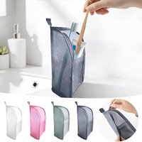 Portable Mesh Standing Toiletry Bag, Lightweight Foldable Clear Hanging Travel Organiser for Toothbrush & Travel
